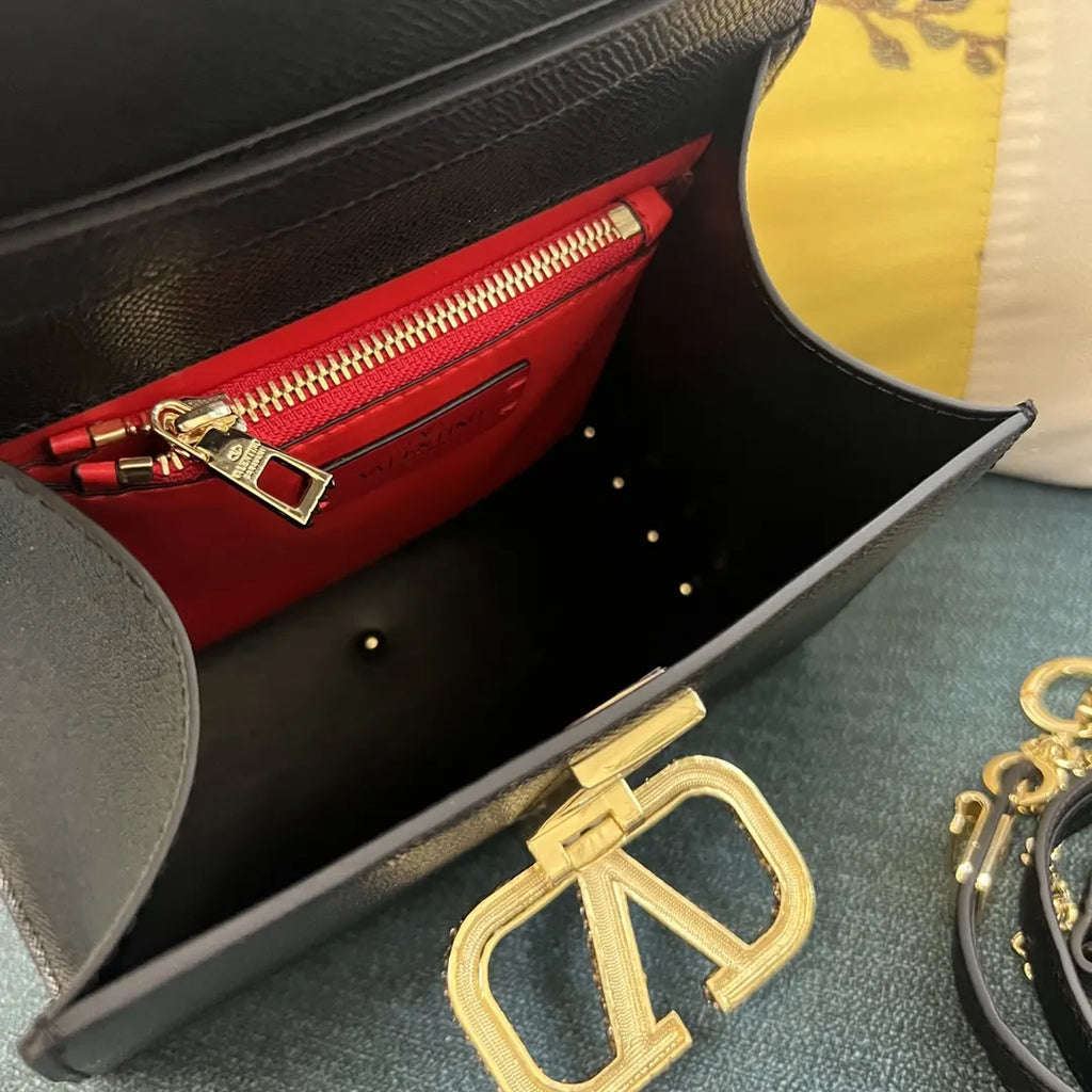 Valentino Black Grain Leather Top Handle Bag - Hình 8