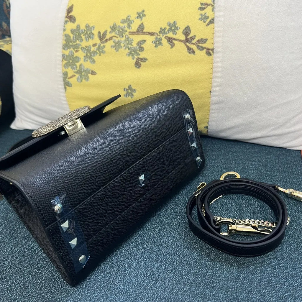 Valentino Black Grain Leather Top Handle Bag - Hình 4