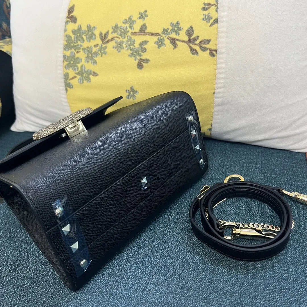 Valentino Black Grain Leather Top Handle Bag - Hình 4