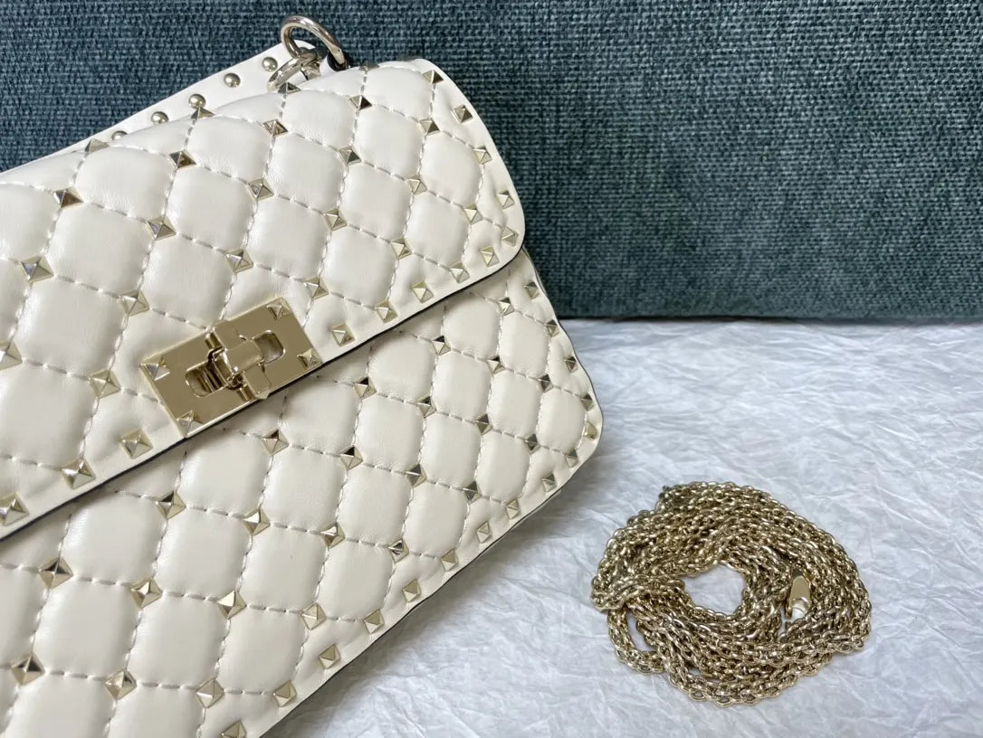 gold Valentino Ivory Roman Stud Bag - Hình 3