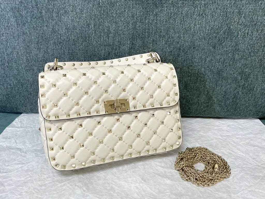 gold Valentino Ivory Roman Stud Bag