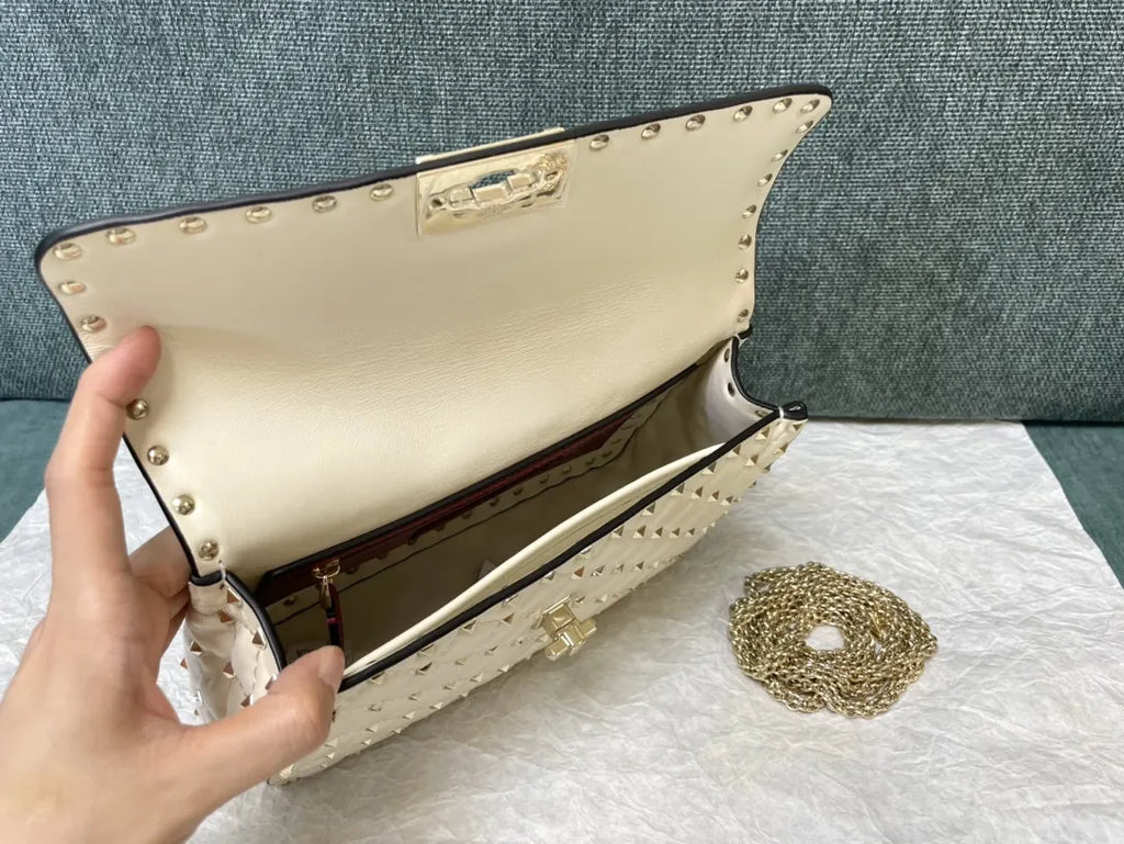 gold Valentino Ivory Roman Stud Bag - Hình 7