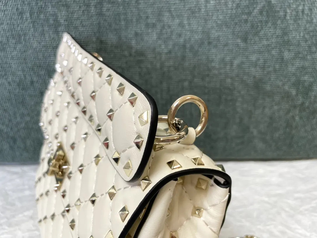 gold Valentino Ivory Roman Stud Bag - Hình 4