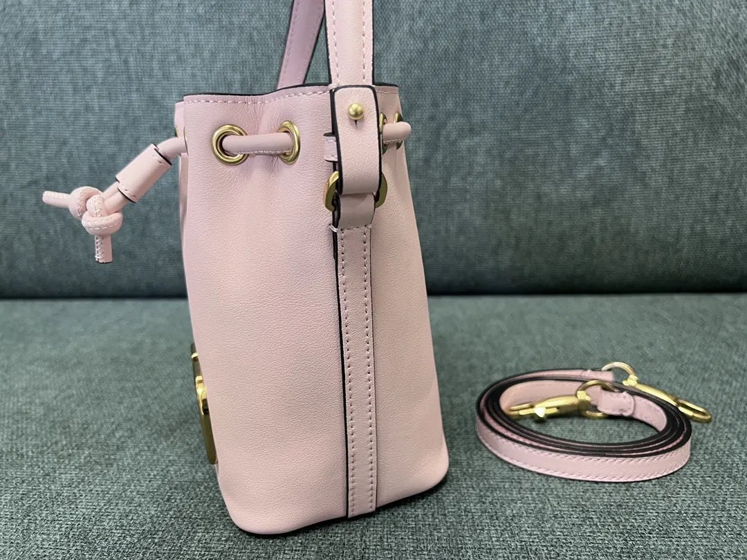 Valentino Pink Leather Bucket Bag - Hình 2