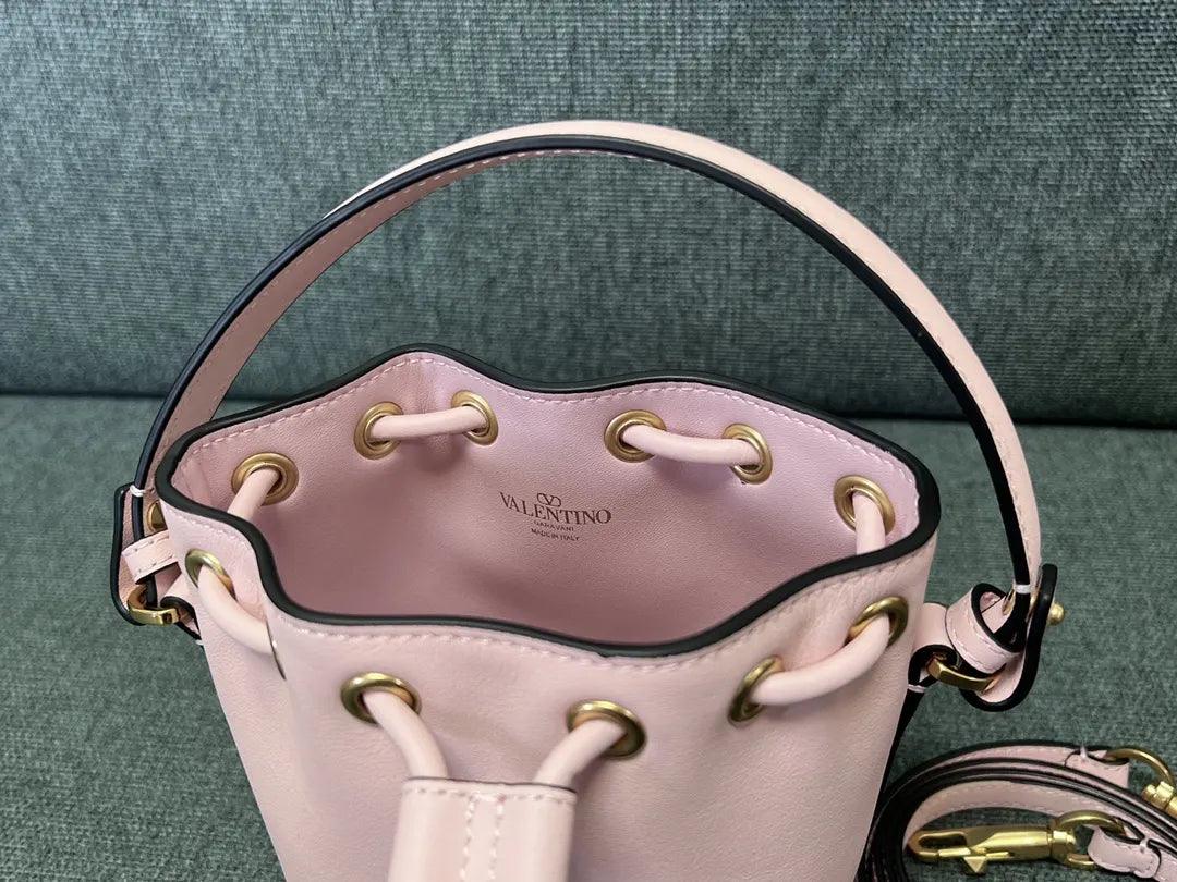 Valentino Pink Leather Bucket Bag - Hình 6