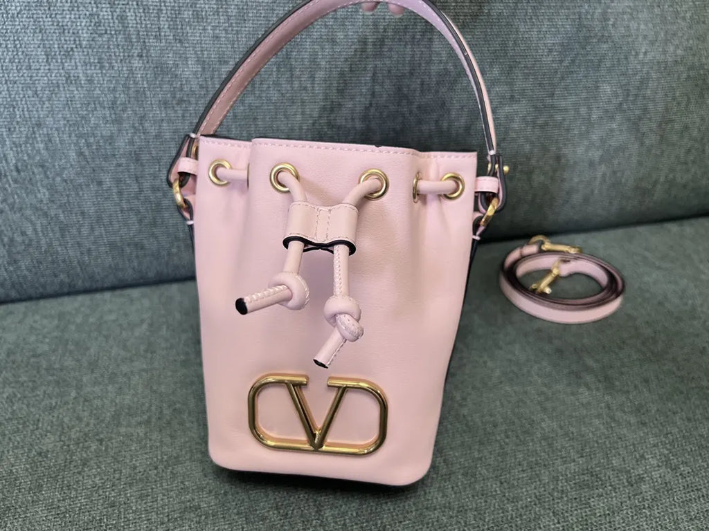 Valentino Pink Leather Bucket Bag - Hình 8