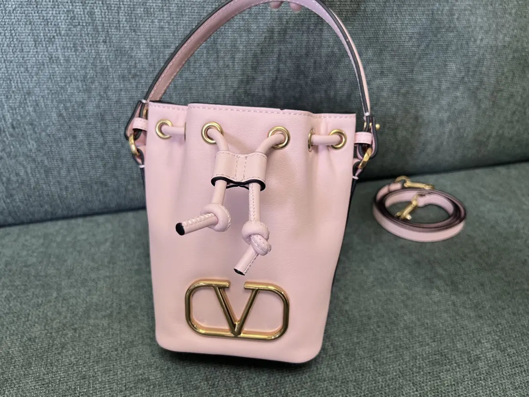 Valentino Pink Leather Bucket Bag - Hình 8