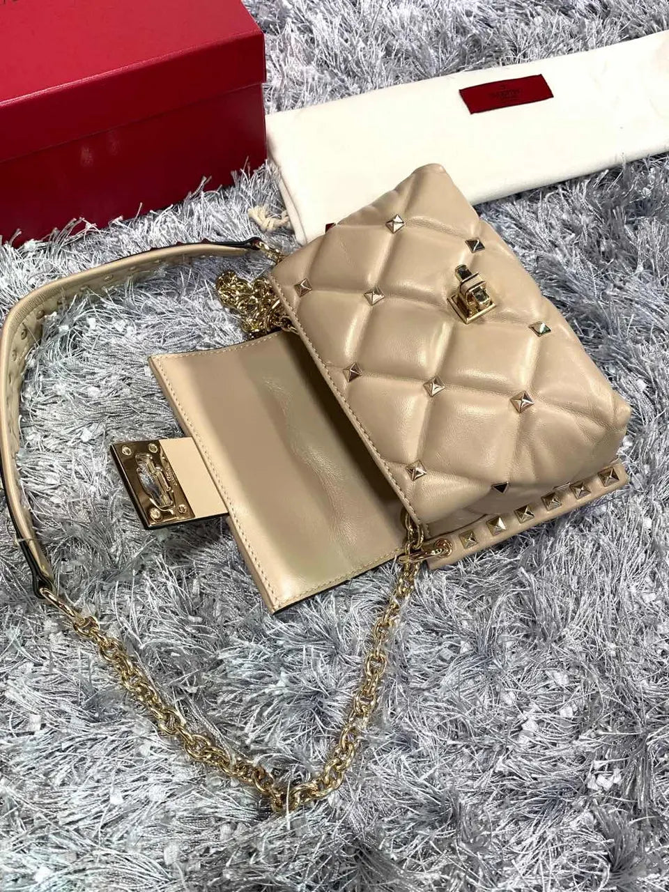 Valentino Rose Quartz Roman Stud Chain Bag - Hình 5