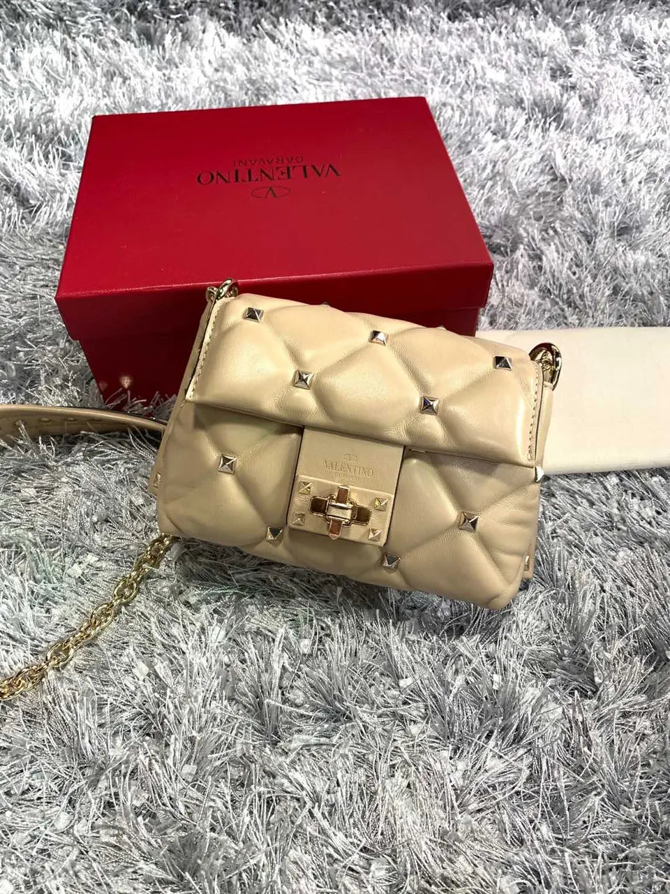 Valentino Rose Quartz Roman Stud Chain Bag