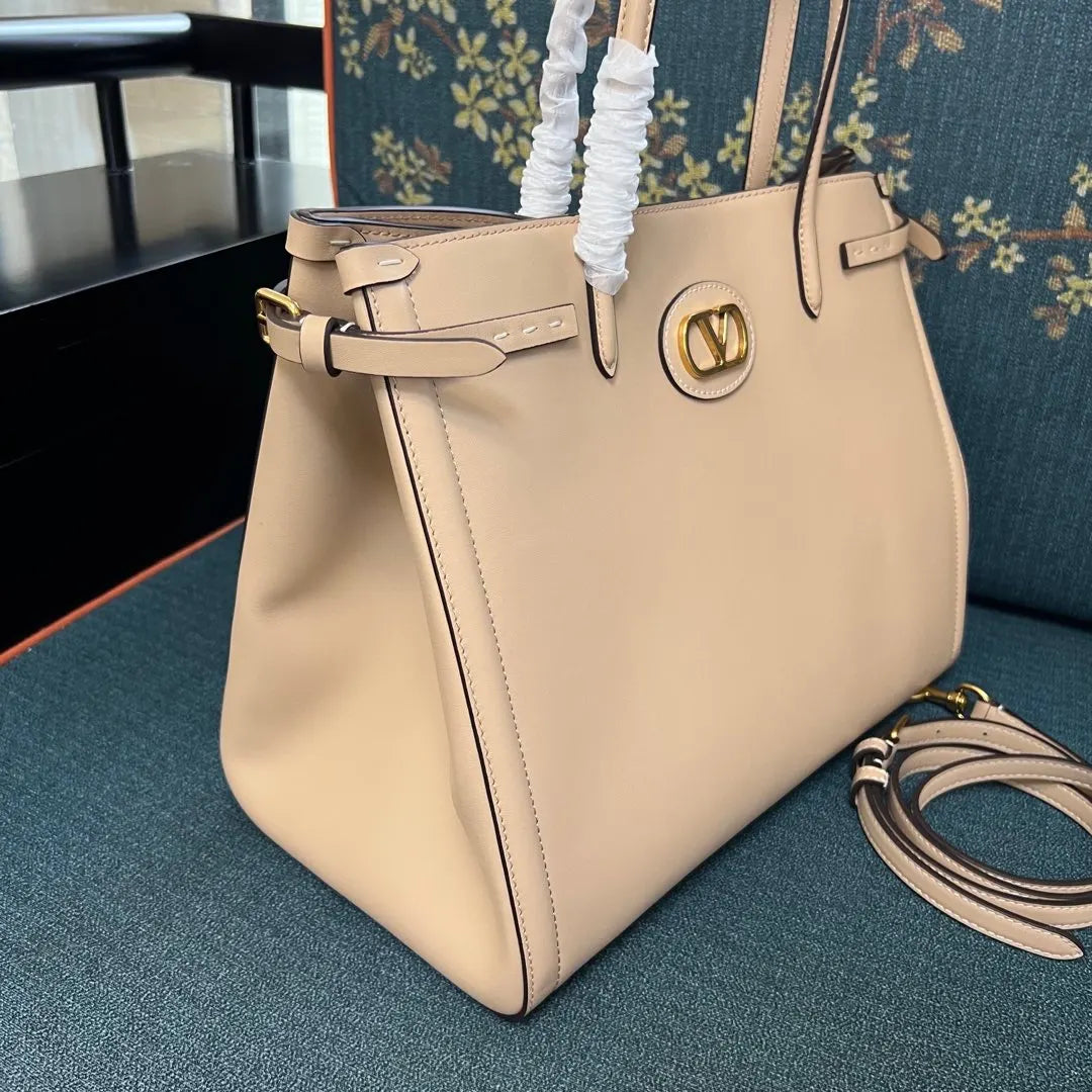 Valentino Nude Leather Tote Bag - Hình 3