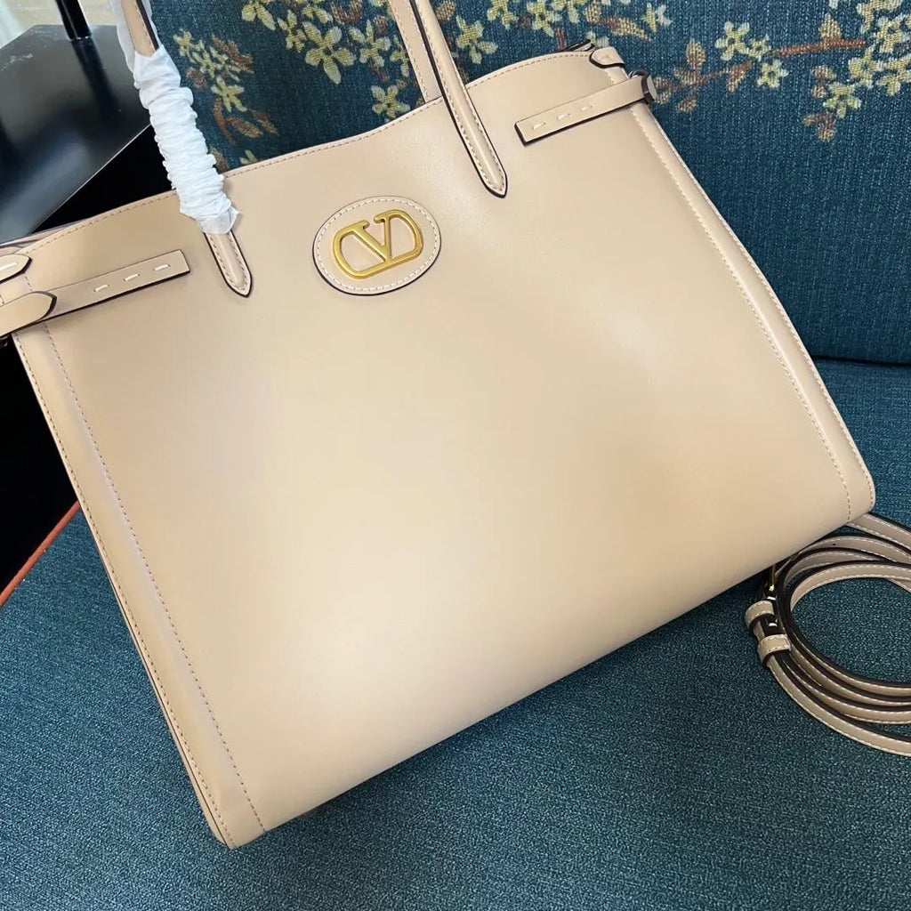 Valentino Nude Leather Tote Bag - Hình 2