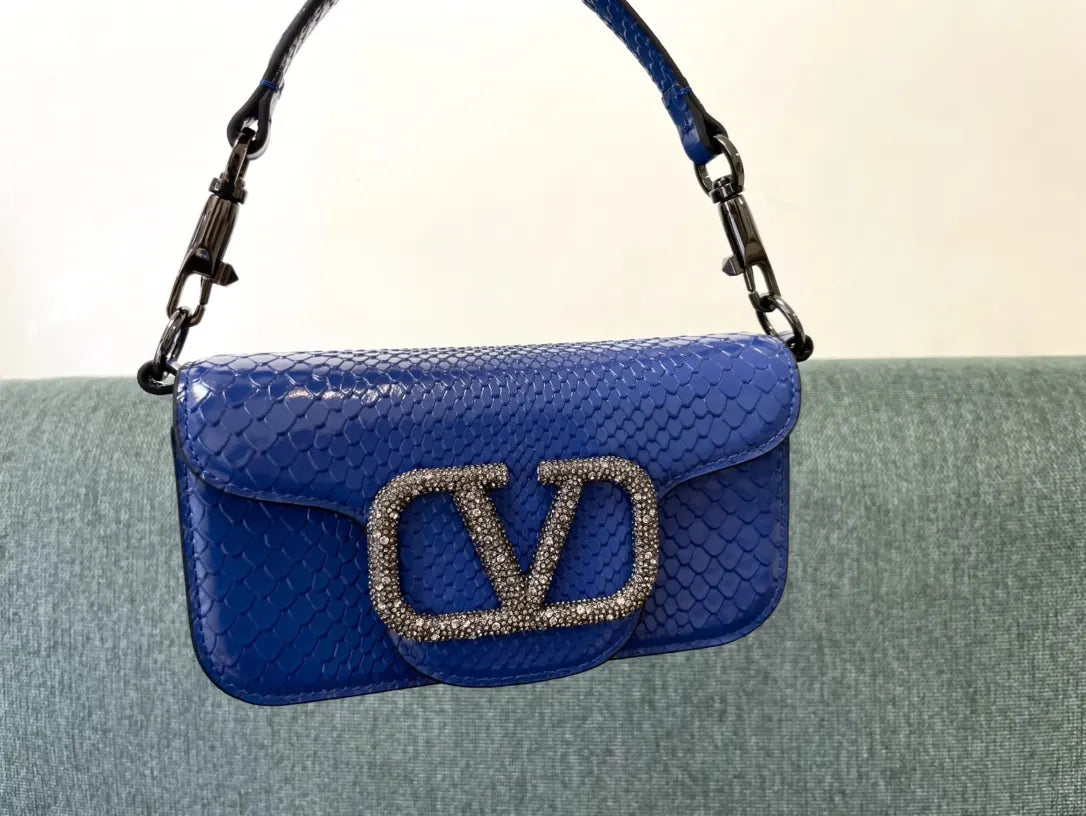 Valentino Blue Snakeskin VLogo Bag - Hình 8