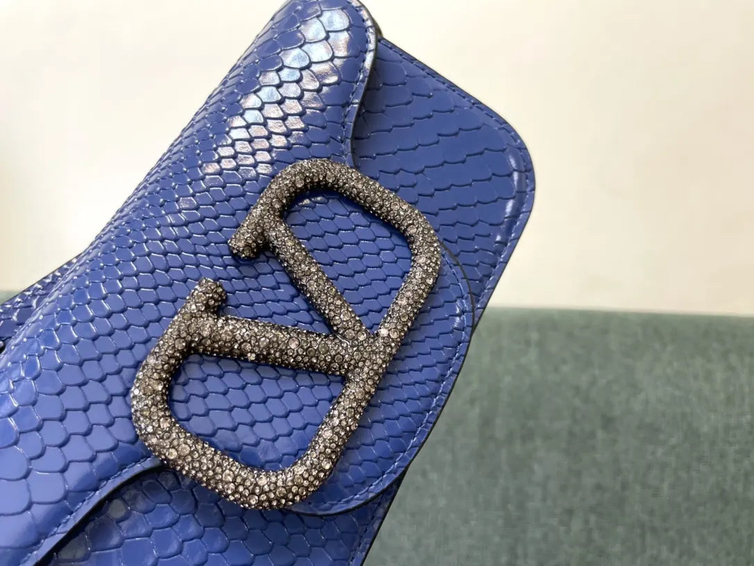 Valentino Blue Snakeskin VLogo Bag - Hình 5