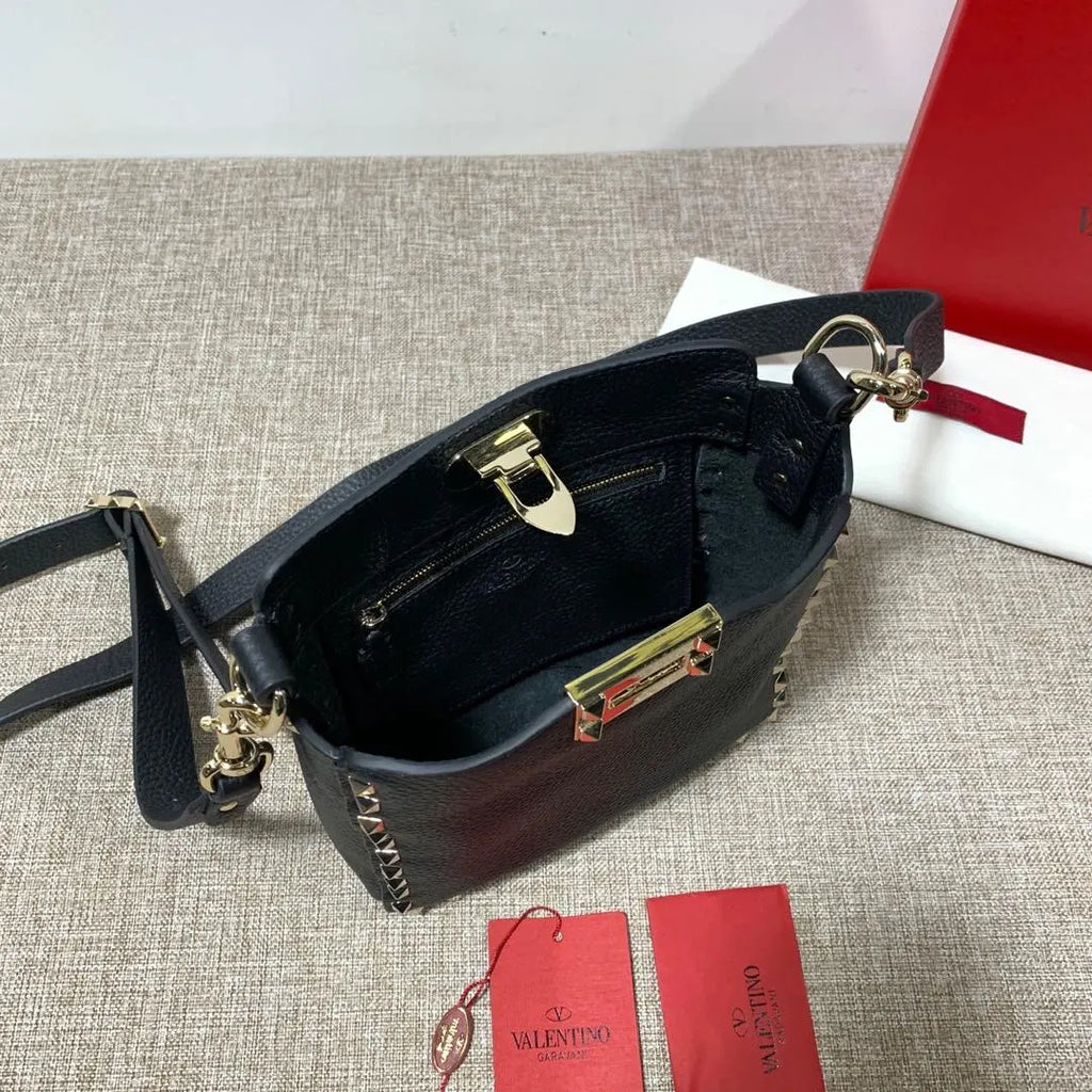 grain Valentino Black Studded Bucket Bag - Hình 6