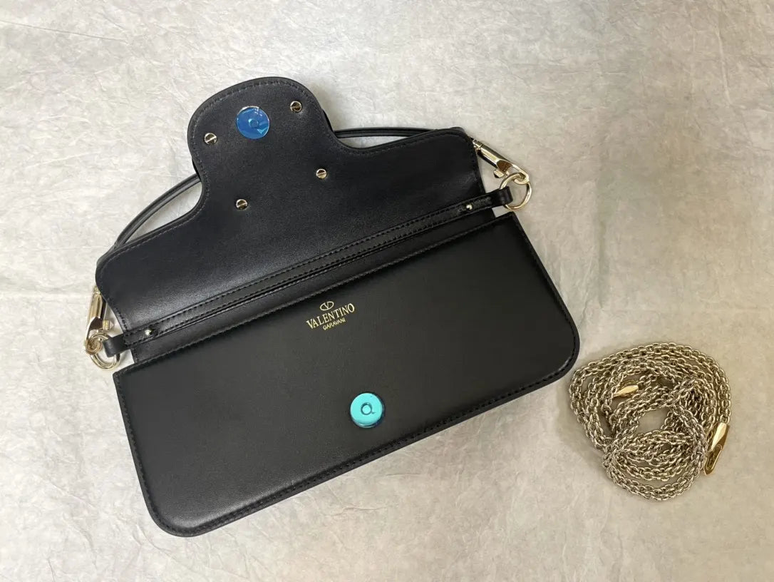 smooth Valentino Black Leather Shoulder Bag - Hình 7