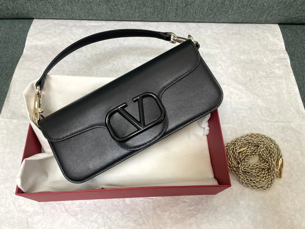 smooth Valentino Black Leather Shoulder Bag