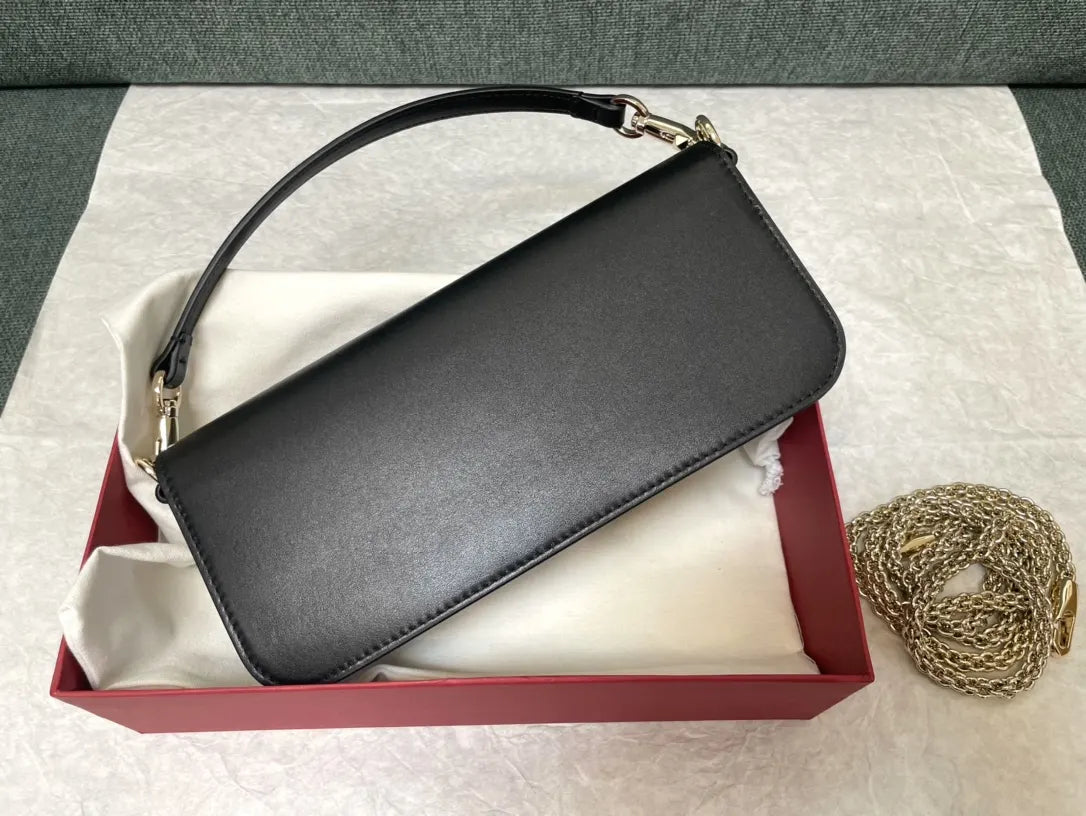 smooth Valentino Black Leather Shoulder Bag - Hình 4