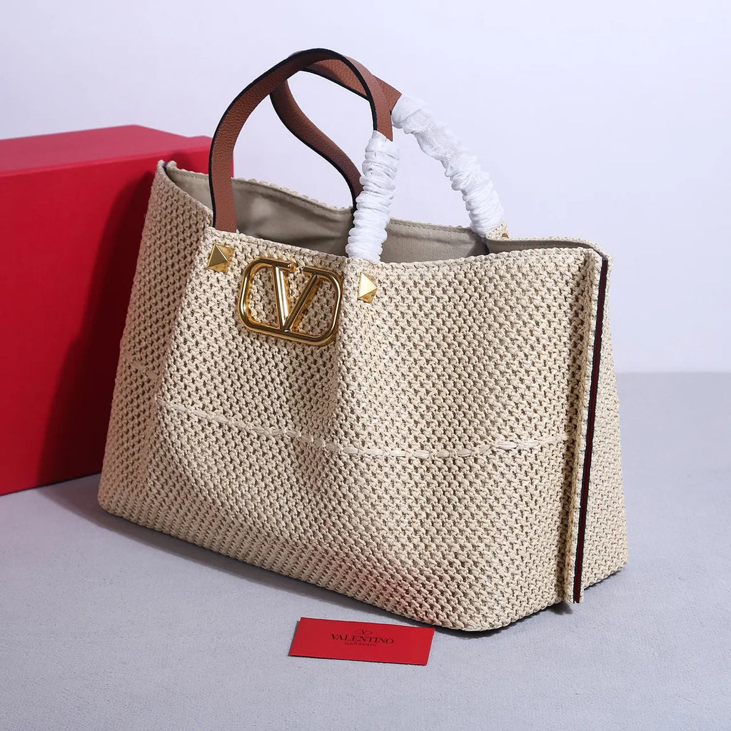 Valentino Raffia VLogo Tote