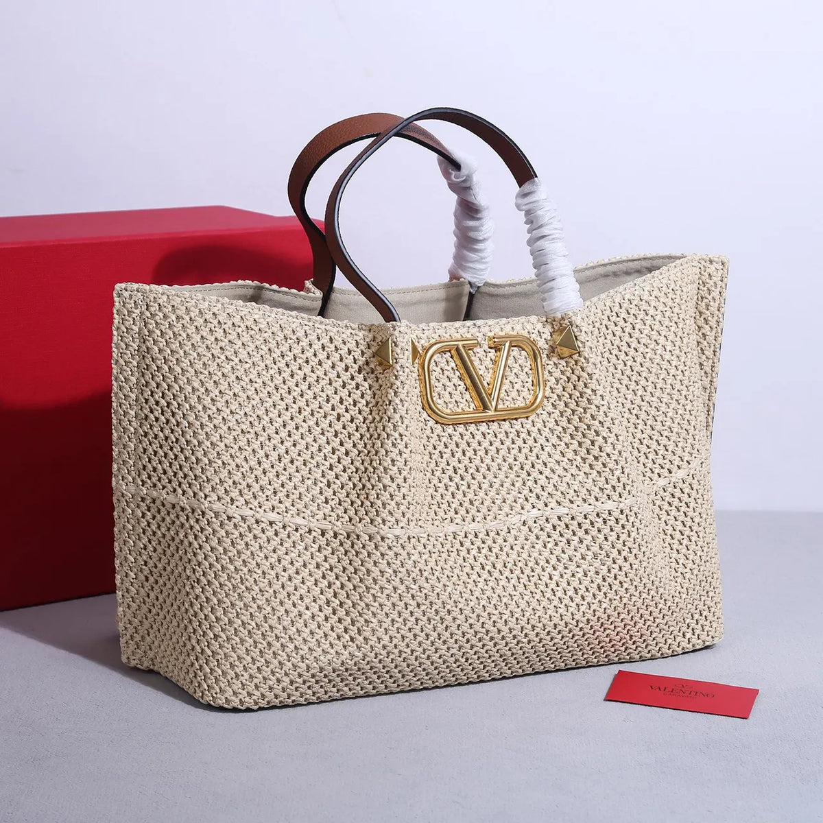 Valentino Raffia VLogo Tote - Hình 3