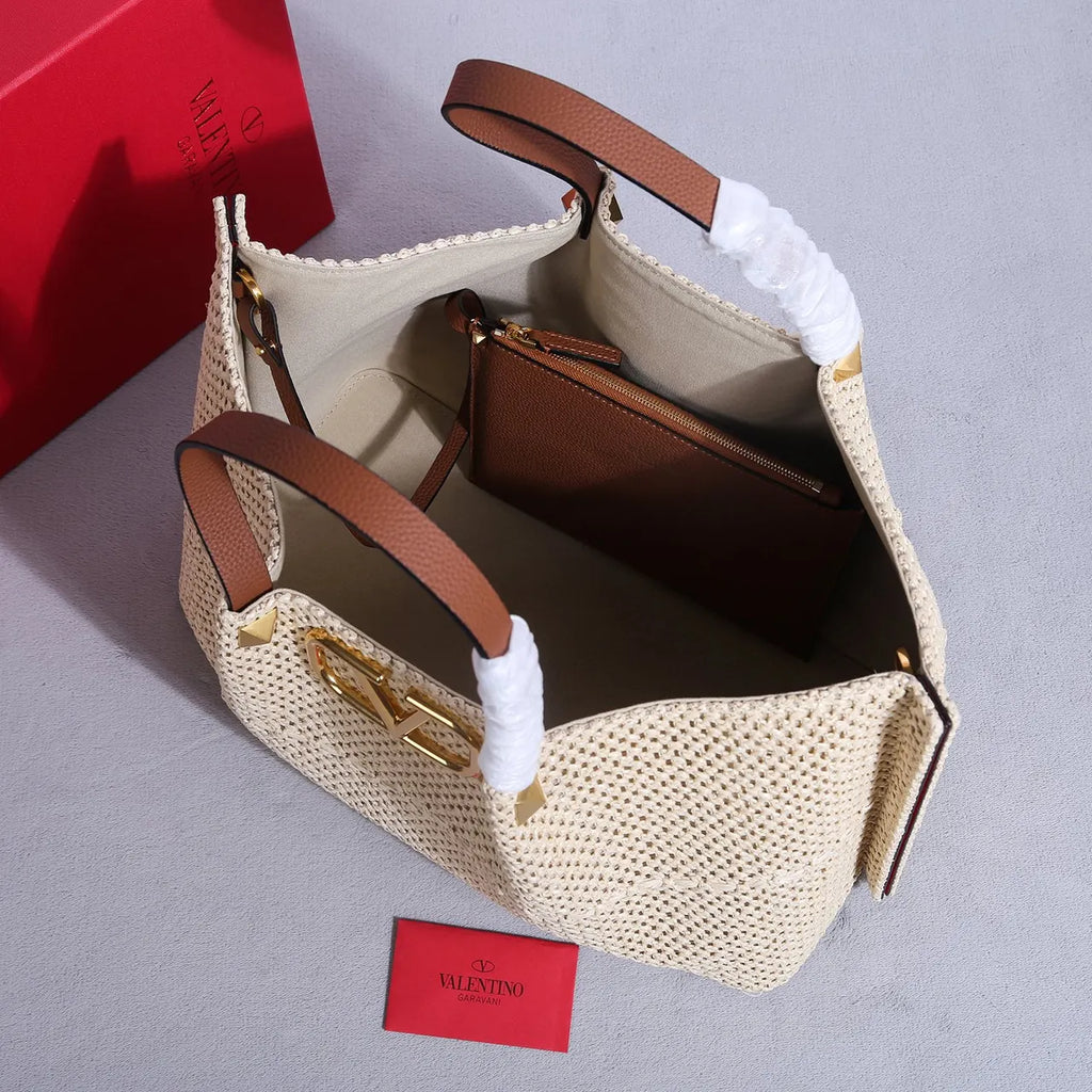 Valentino Raffia VLogo Tote - Hình 5