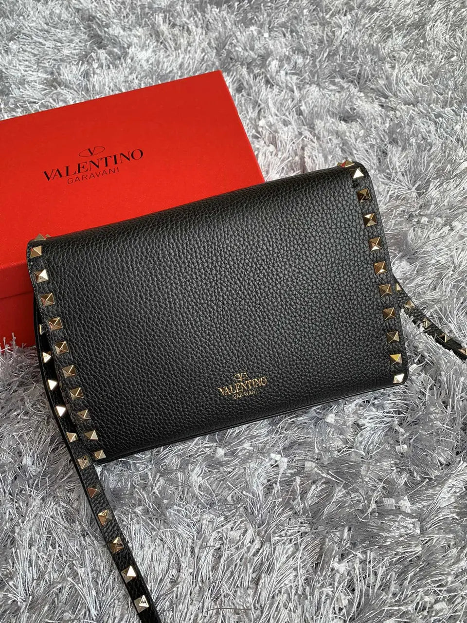 Valentino Black Rockstud Flap Bag