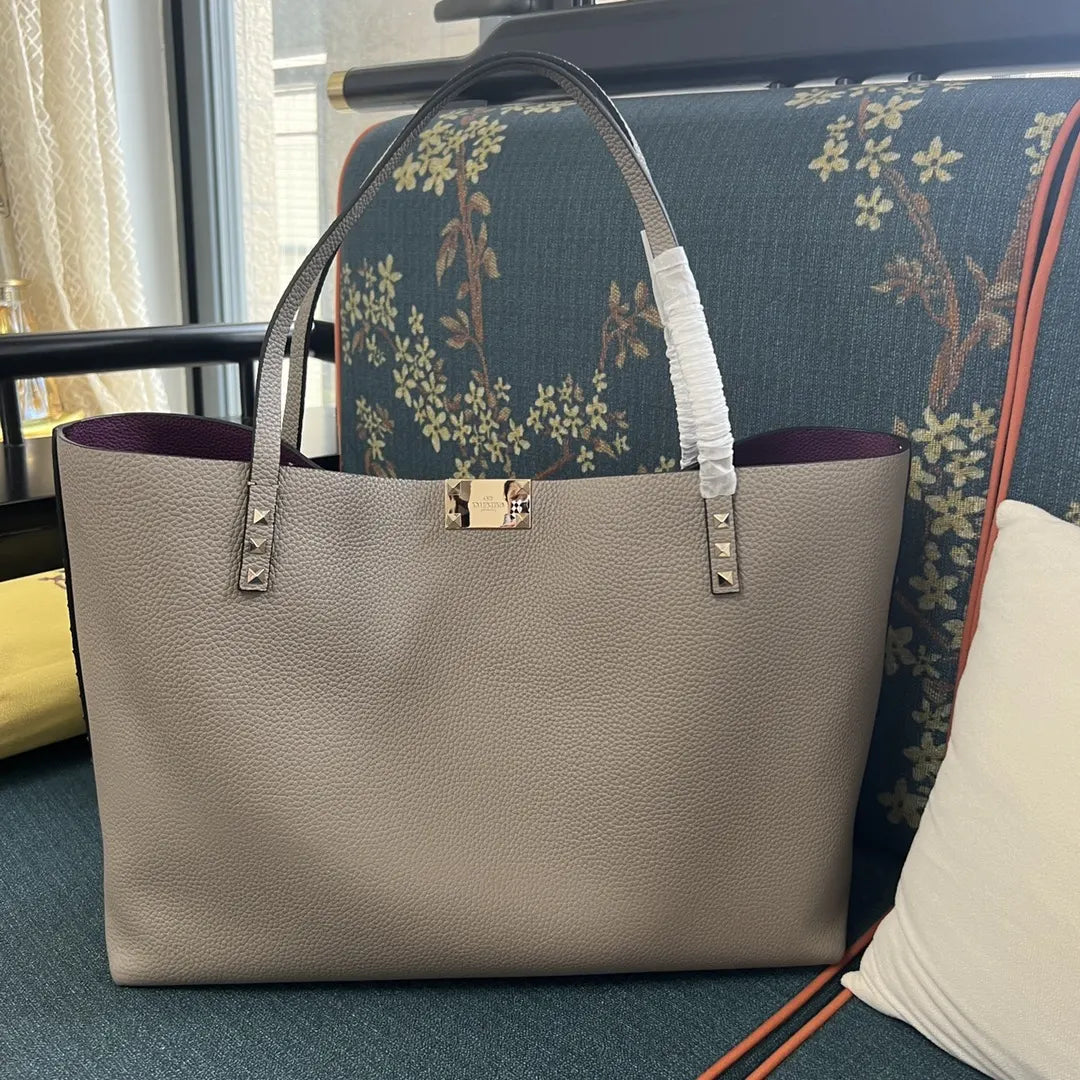 Valentino Taupe Roman Stud Tote