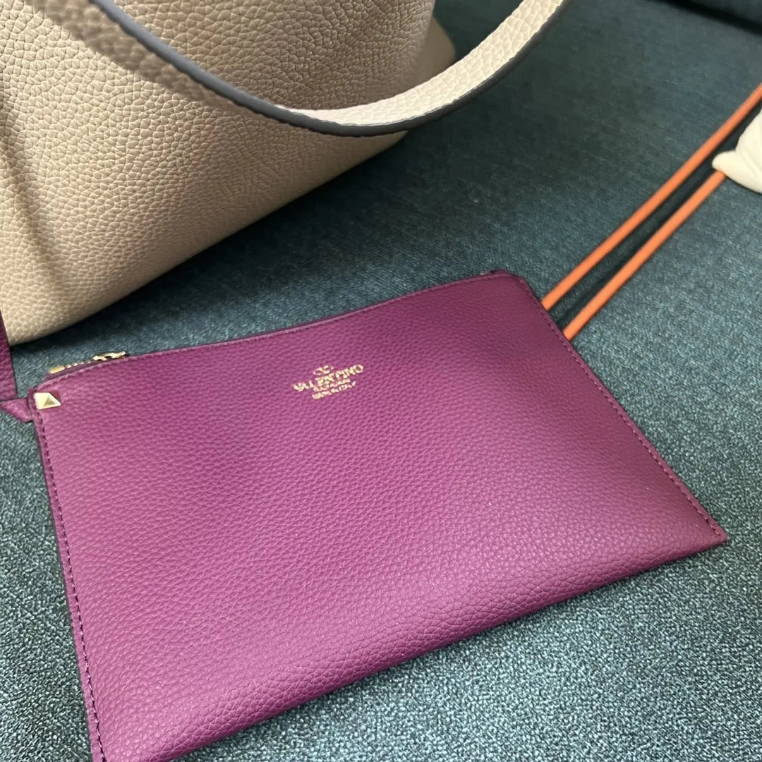 Valentino Taupe Roman Stud Tote - Hình 7