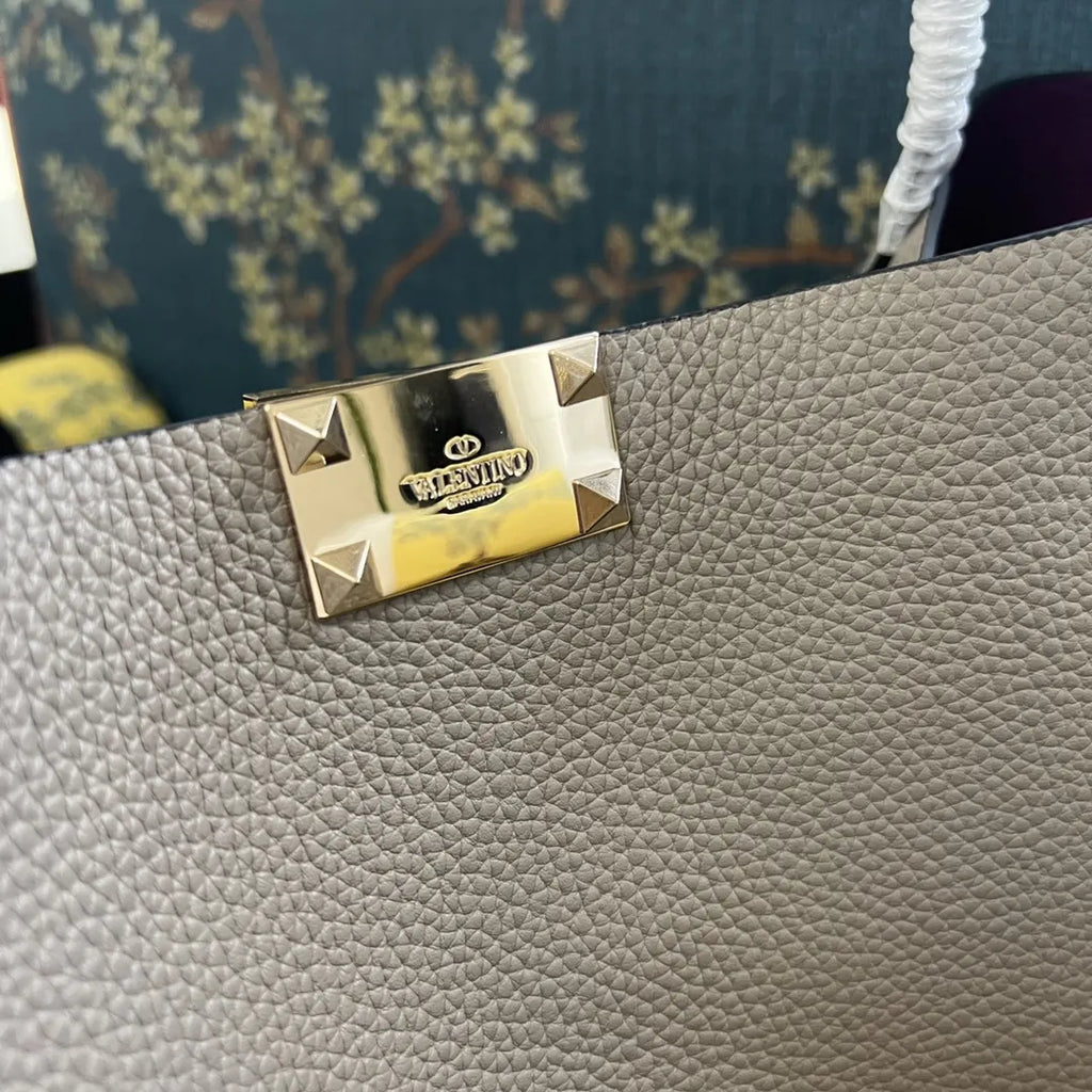 Valentino Taupe Roman Stud Tote - Hình 5
