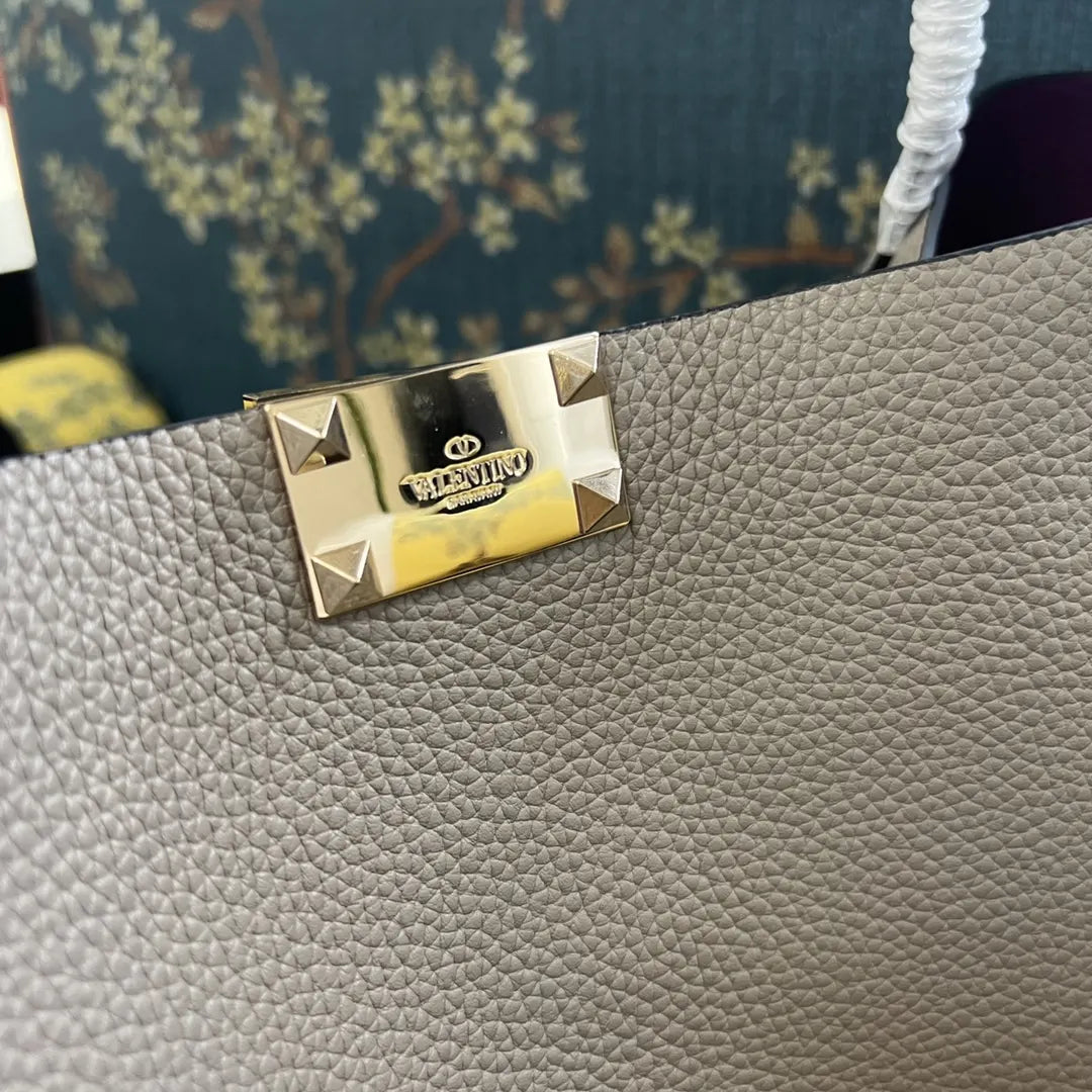 Valentino Taupe Roman Stud Tote - Hình 5