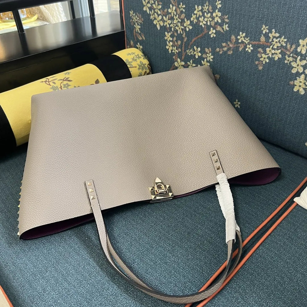Valentino Taupe Roman Stud Tote - Hình 2