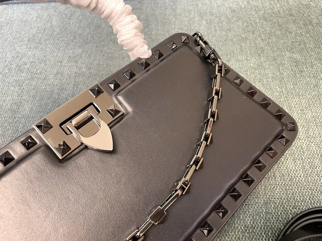 Valentino Dark Gray Studded Bag - Hình 5