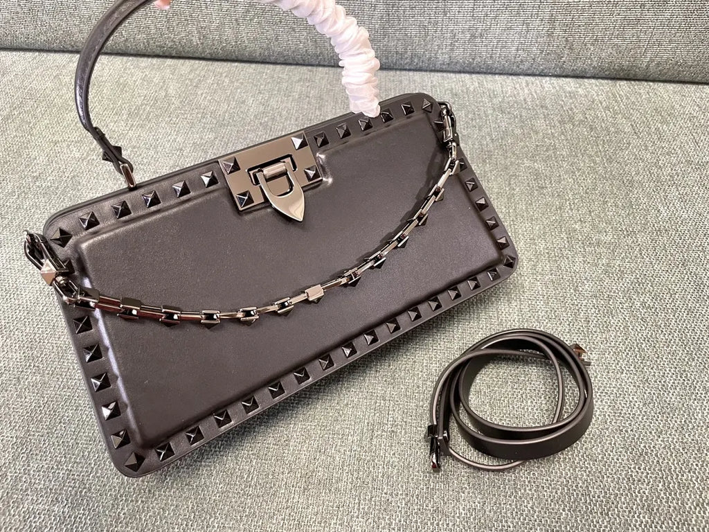 Valentino Dark Gray Studded Bag - Hình 2