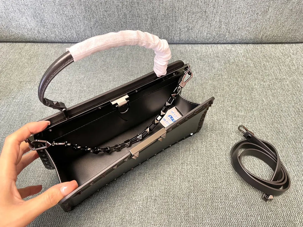 Valentino Dark Gray Studded Bag - Hình 9