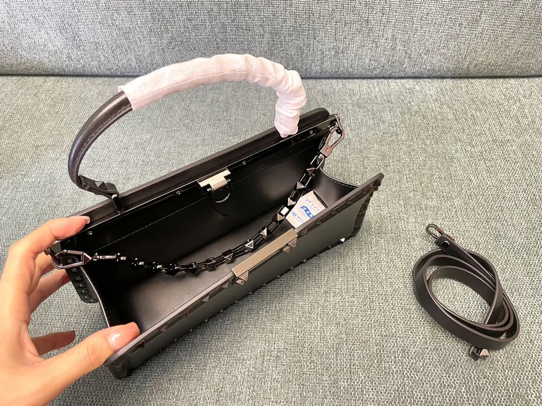 Valentino Dark Gray Studded Bag - Hình 9