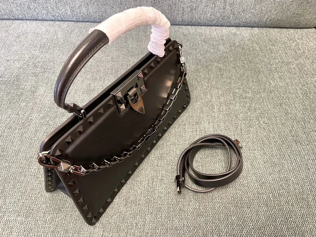Valentino Dark Gray Studded Bag - Hình 6