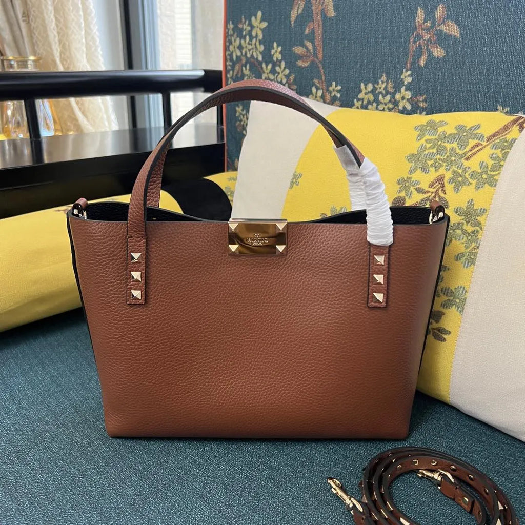 Valentino Caramel Roman Stud Tote - Hình 5