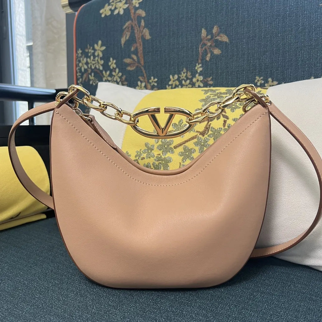 Valentino Nude Leather Chain Hobo Bag