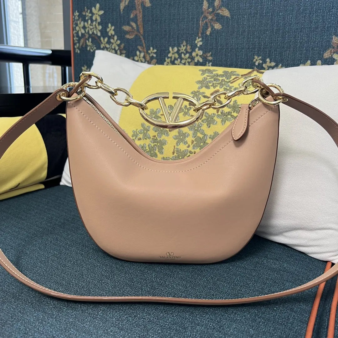 Valentino Nude Leather Chain Hobo Bag - Hình 5