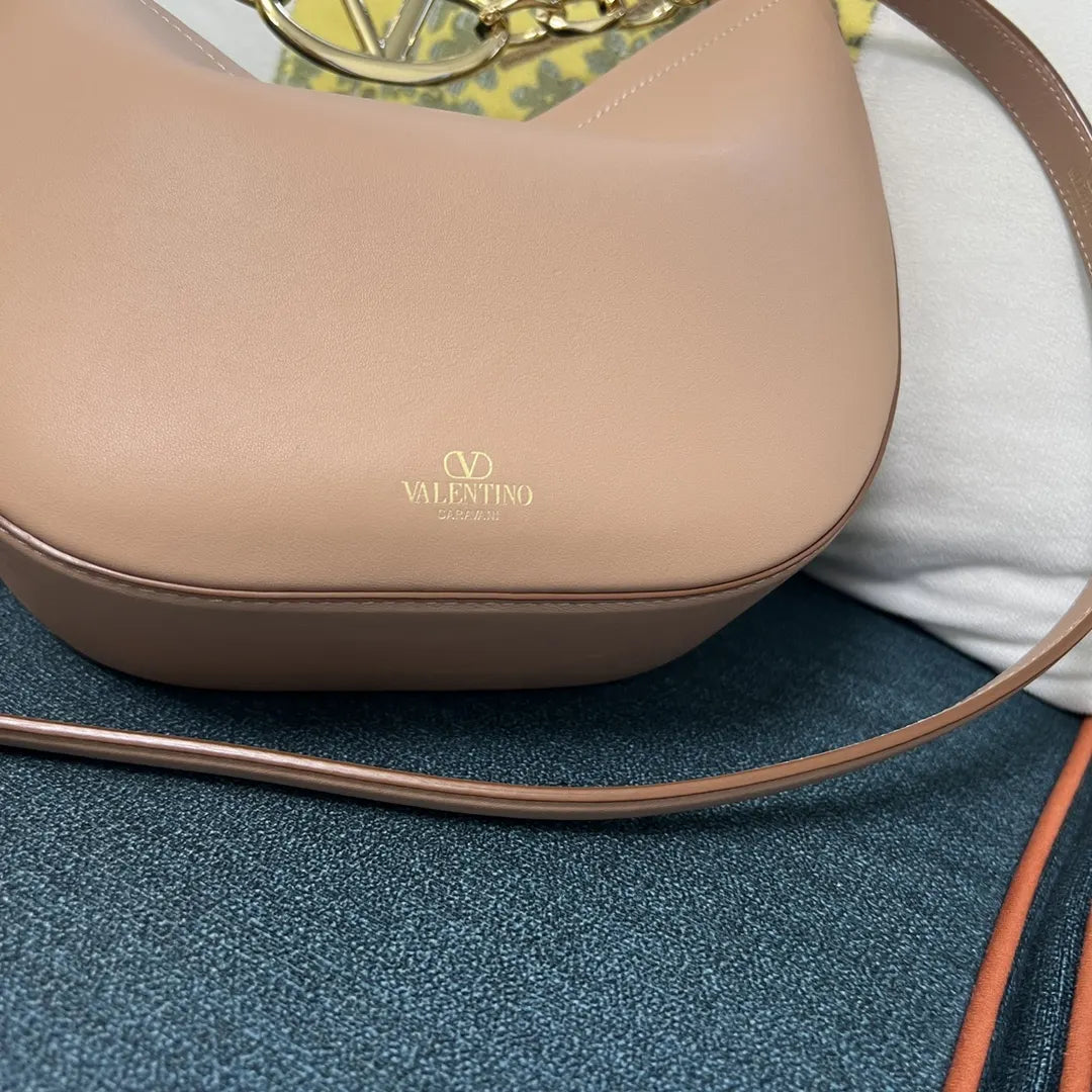 Valentino Nude Leather Chain Hobo Bag - Hình 6