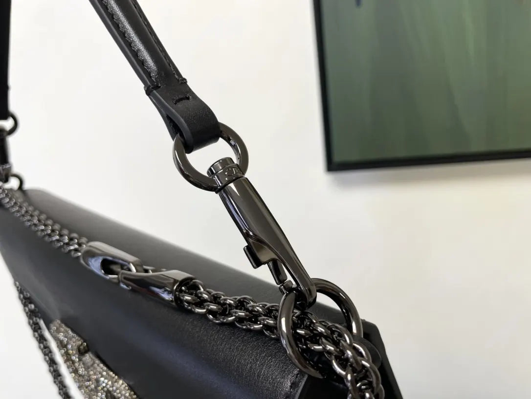 Valentino Crystal VLogo Black Bag - Hình 3