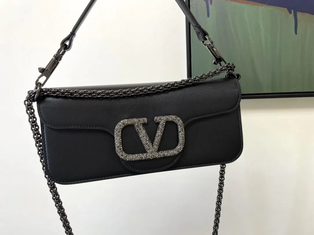 Valentino Crystal VLogo Black Bag