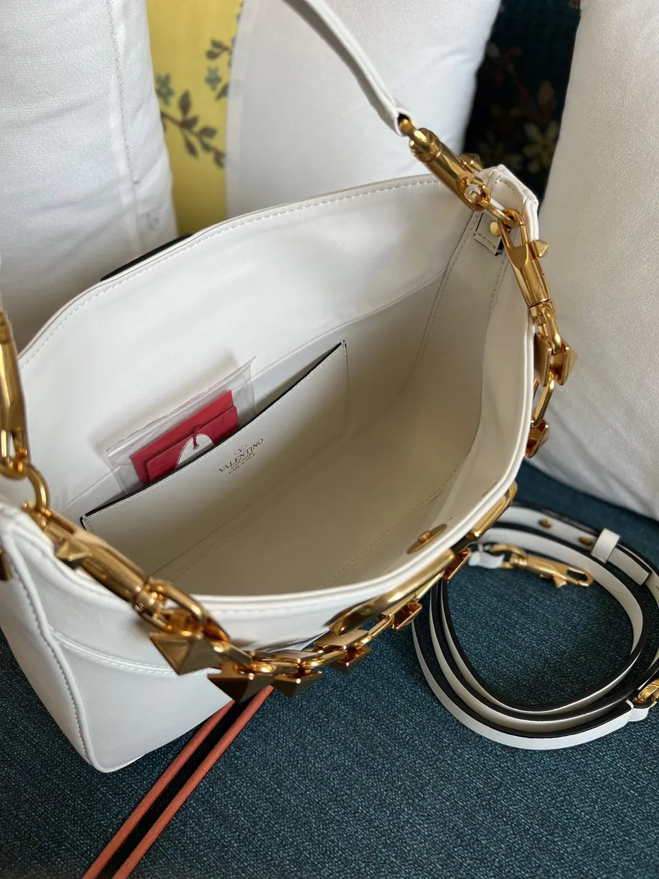 gold Valentino White Leather Shoulder Bag - Hình 4