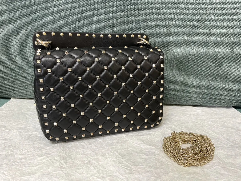 gold Valentino Black Rockstud Flap Bag - Hình 4