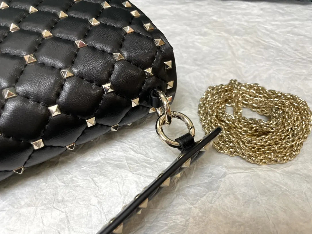 gold Valentino Black Rockstud Flap Bag - Hình 3