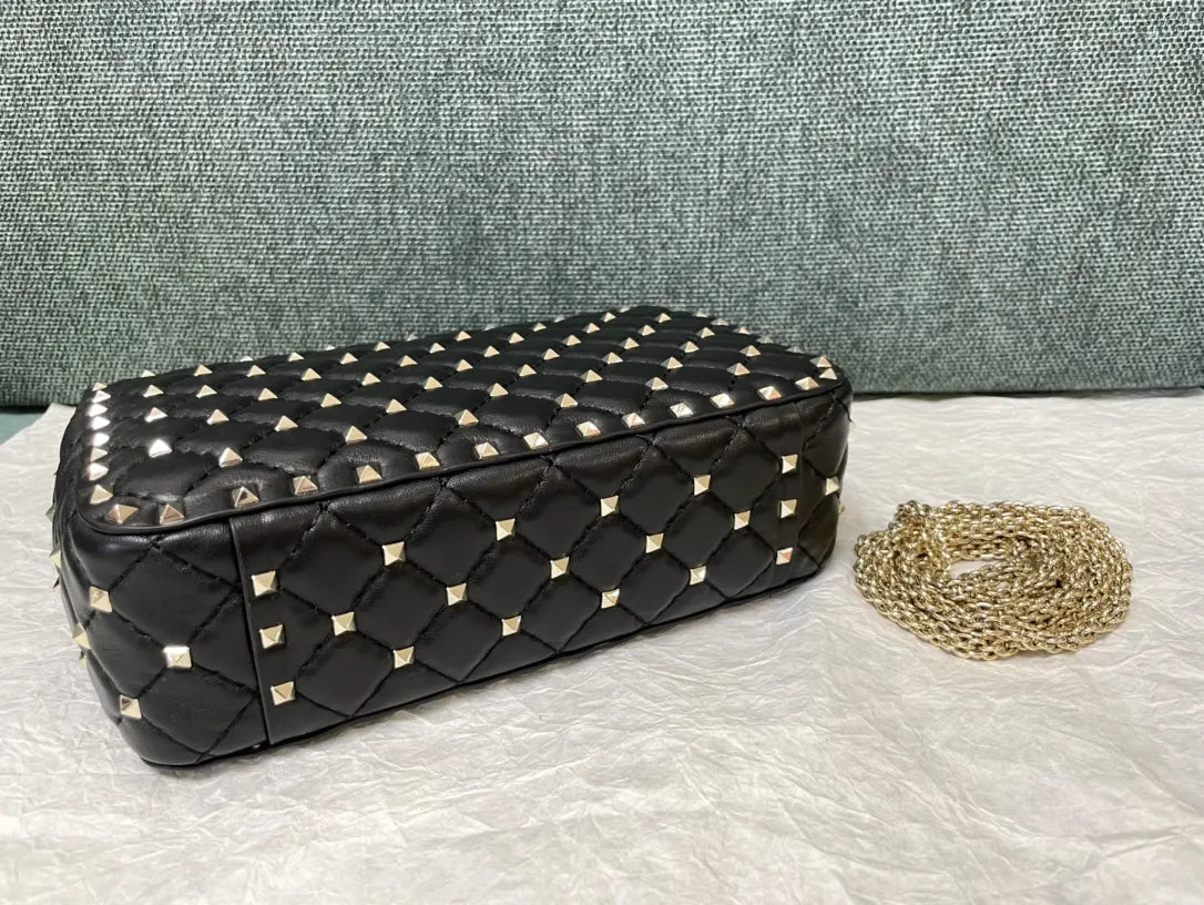 gold Valentino Black Rockstud Flap Bag - Hình 5