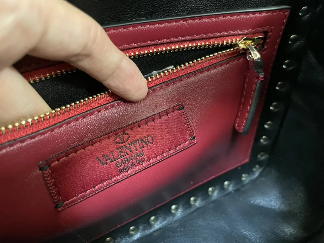 gold Valentino Black Rockstud Flap Bag - Hình 7
