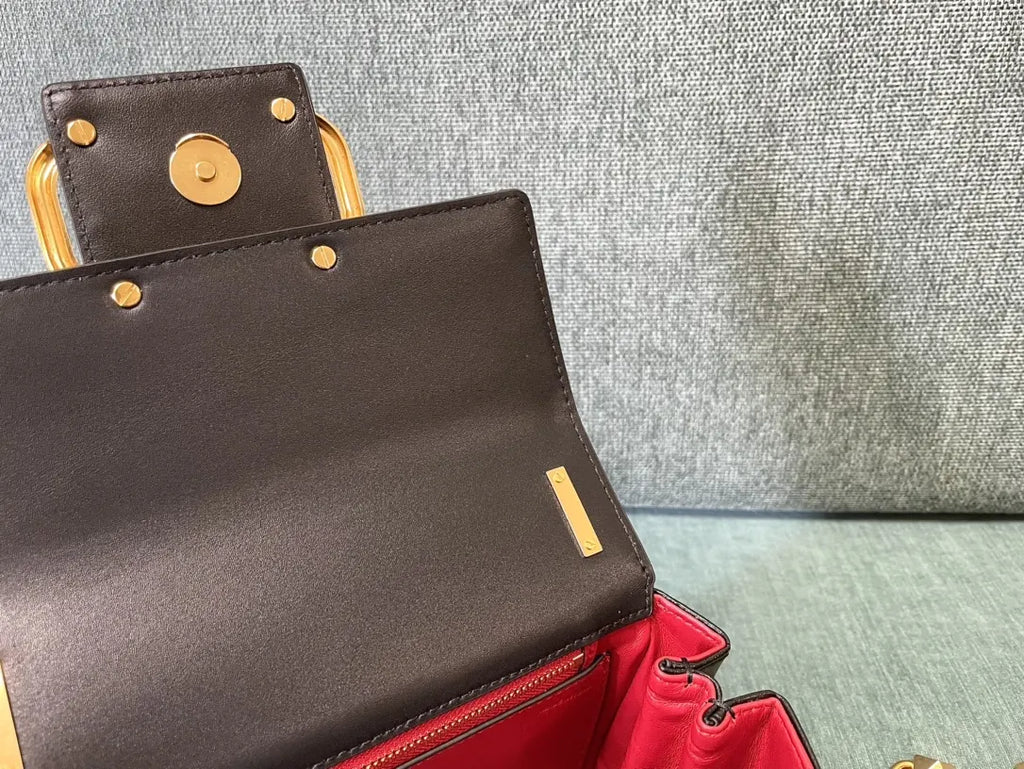 Valentino Black Grain Leather Bag gold - Hình 5