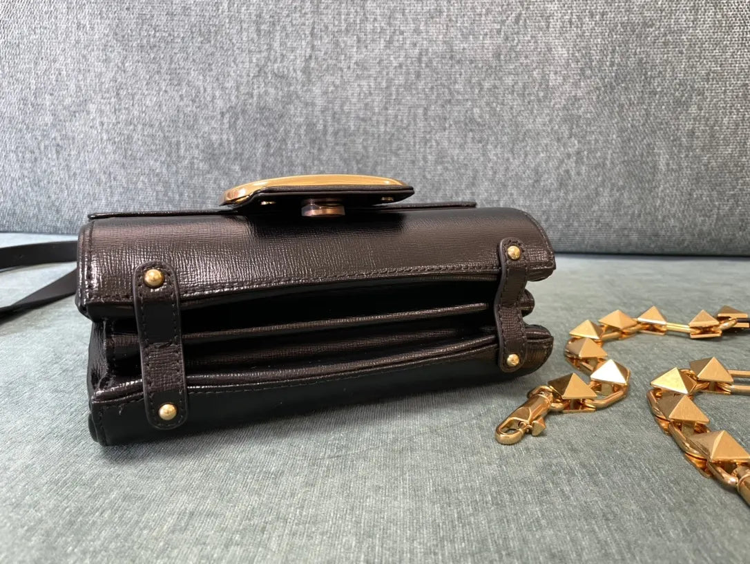 Valentino Black Grain Leather Bag gold - Hình 4