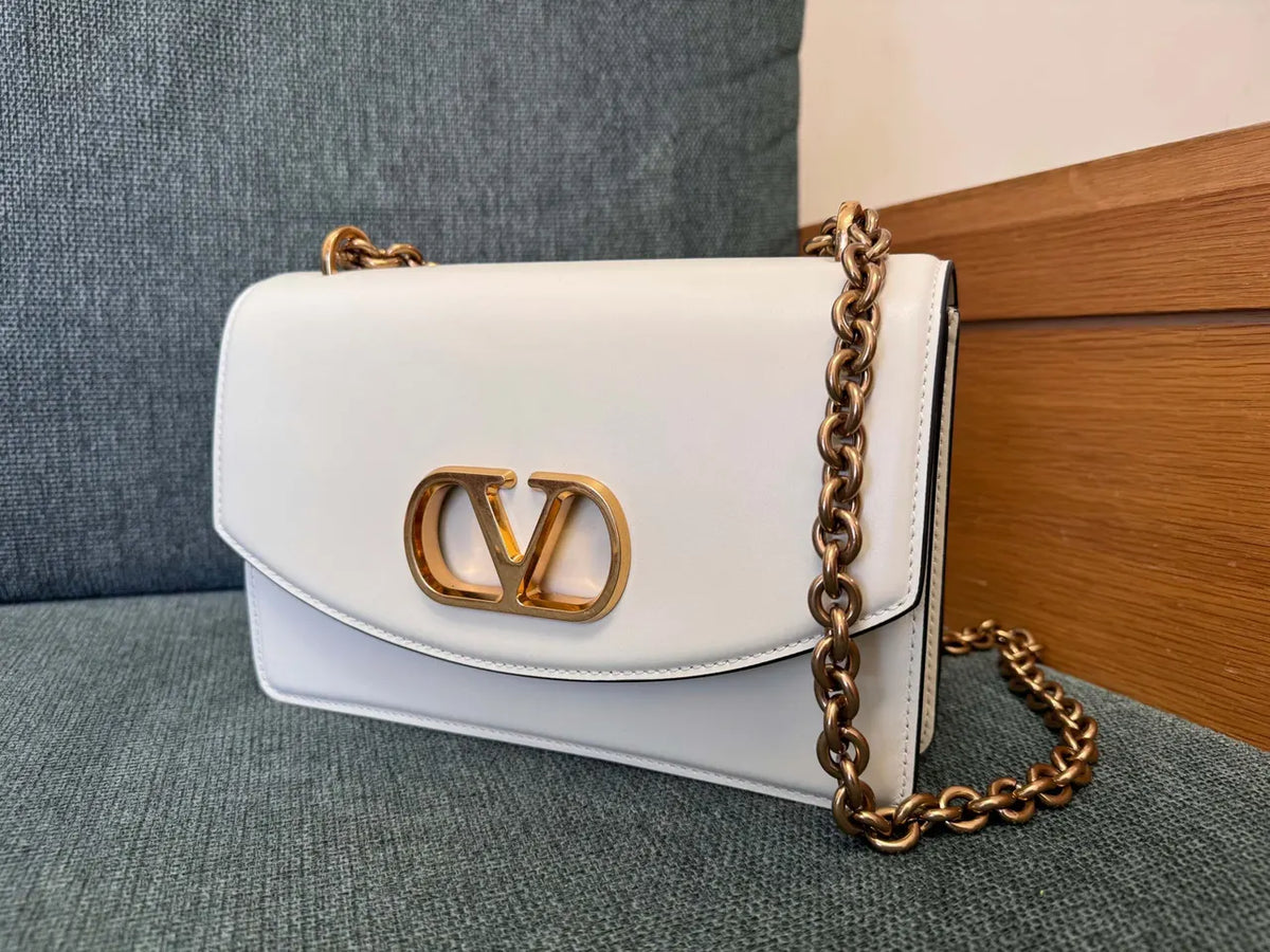 Valentino White Leather Shoulder Bag - Hình 9