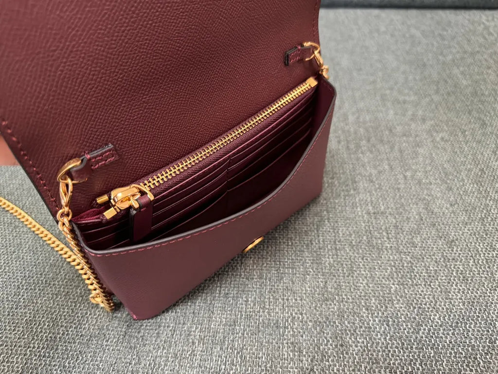 Valentino Burgundy Chain Bag - Hình 8